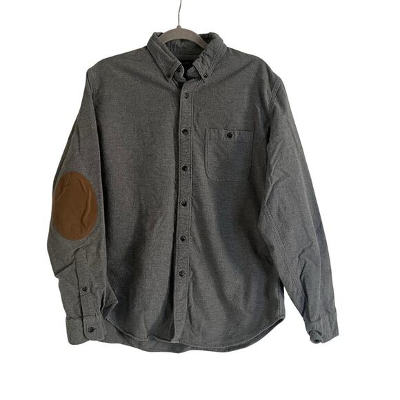 J.Crew Mens Charcoal Faux Leather Elbow Patch Flannel Button Down- Size L - Picture 1 of 7